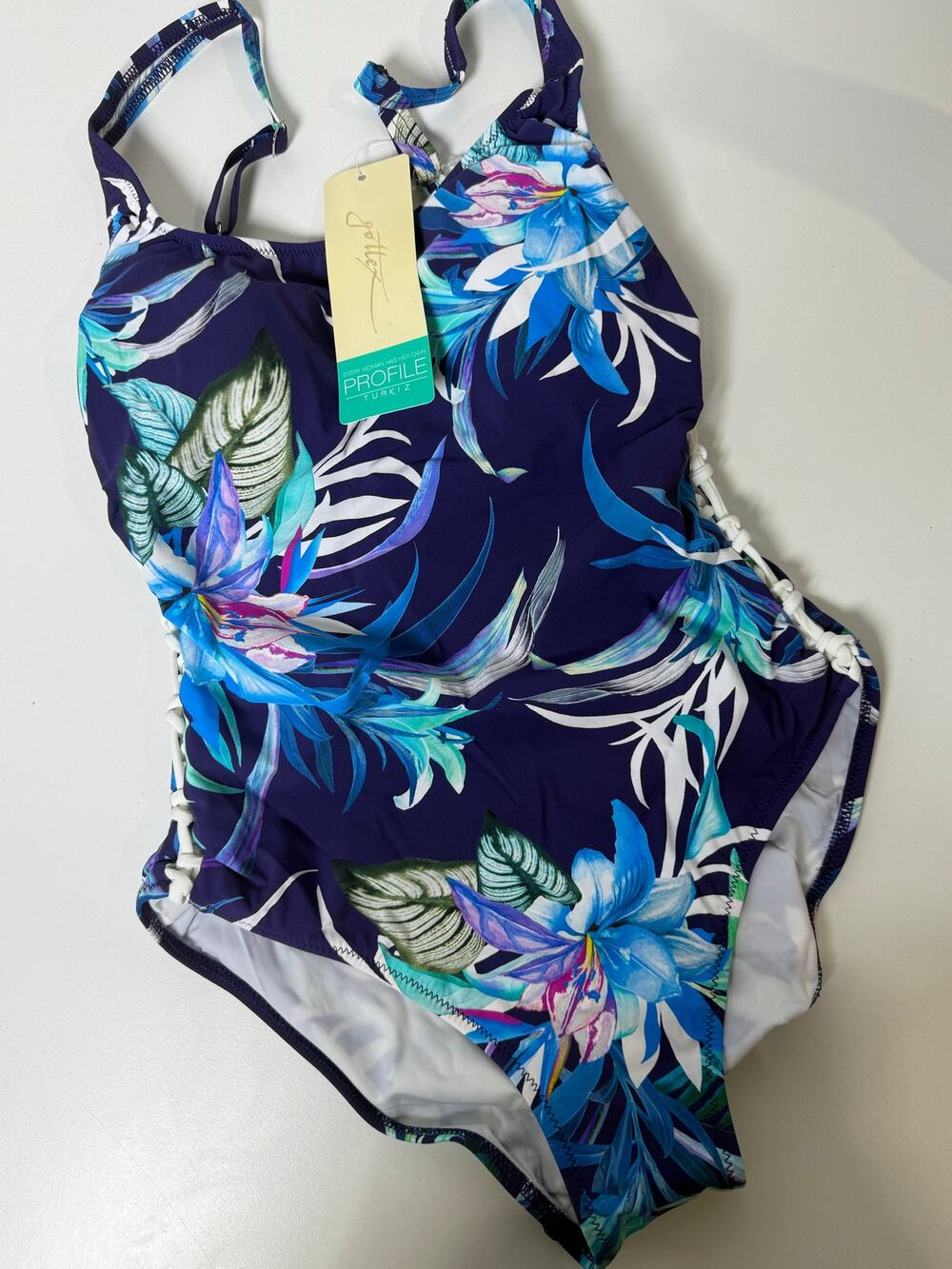 Gottex Profile Turkiz Women’s One Piece Swimsuit Purple Floral Size 14 NWT